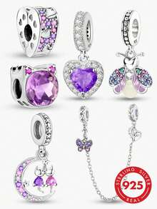 1 pieza Colgante con forma de corazón con cuentas de plata de ley 925, adecuado para pulsera DIY, joyería de mujer, accesorio del Día de San Valentín - Plateado - Ver 1