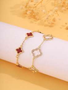 2件套奢华时尚铜镶嵌立方氧化锆花朵手链，适合女性日常佩戴、派对、节日及送礼。 - 彩色 - 查看 11