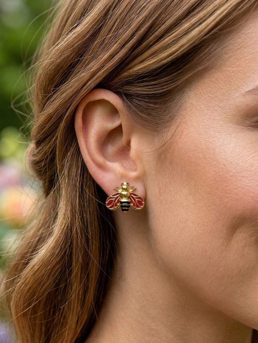 6 Pairs Random Assorted Earrings Set, Including Bee, Ladybug Designs, Stainless Steel Jewelry Waterproof & Fade Resistant, Suitable For Beach Vacation, Swimwear Accessories, Beach Getaway, Attractive Outfits, Wedding Dress Accessories - Multifunctional Jewelry For Swimming, Bathing, Workout, Great For Daily Wear, Parties, Valentine's Day, Mother's Day, Easter Gifts