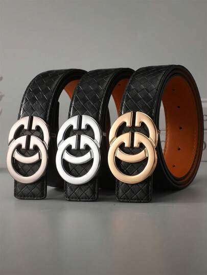 1条男士真皮腰带，休闲腰带，黑色格子图案裤带