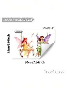 Hình dán tường 2D, họa tiết nàng tiên bướm đu dây (5.91 x 7.87 inch), hình dán trang trí nhà cửa tự dính. - A - Xem 2