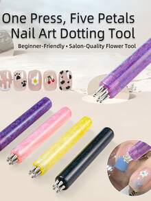 5-in-1 Blumenmuster Nail Art Punktierstift mit acrylischem Sternenhimmel-Griff, perfekt zum Erstellen von Pflaumenblütenmuster in einem Pinselstrich für Anfänger und professionelle Nagelkünstler, ein unverzichtbares Utensil für Beauty-Enthusiasten und Nageldesigner - Verschiedenfarbig - Übersicht 7