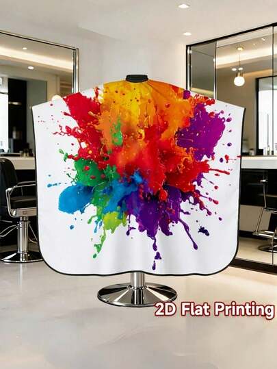 1pc 2D Printed Colorful Abstract Pattern Hair Salon Apron, Made Of Polyester Fiber, Suitable For Home And Salon Use, Reusable