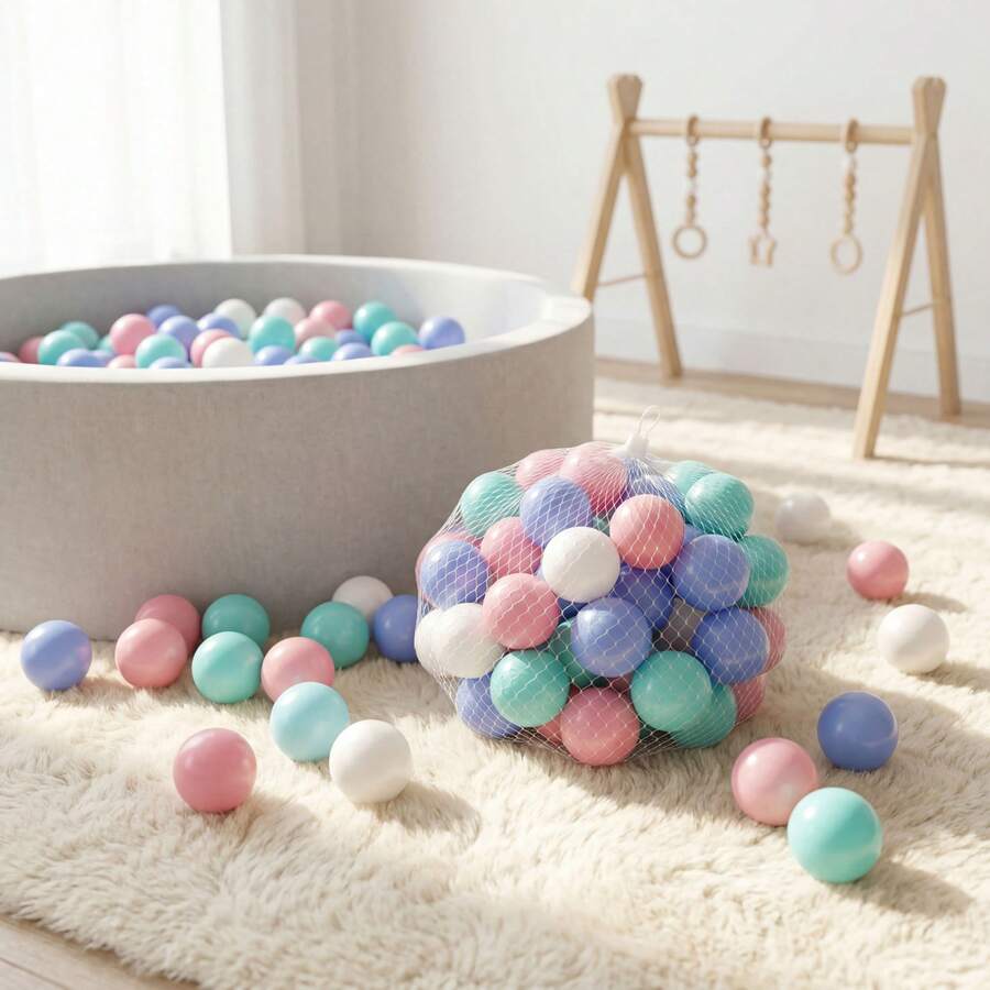 Ball Pit Balls For Toddlers: 50 Colorful Balls – Phthalate-Free, Crush-Resistant Plastic, Baby Toy For Boys And Girls, 2.2inch - Pink, Blue, Cyan and White - View 1