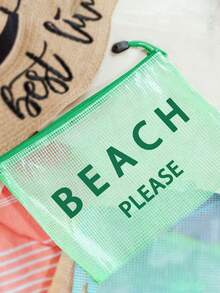 防水時尚沙灘包，印有「Beach Please」彩色圖案、棕櫚樹、海鳥、波浪圖案。大容量透明化妝包配尼龍拉鍊 - 輕量、春/夏收納，適用於游泳、沙灘、潛水和夏季度假、返校，輕量防曬收納包，適合朋友、家人、閨蜜、同學。完美的生日、節日、派對、婚禮（伴娘）禮物和紀念品，郵輪必備，夏季度假禮物 - 彩色 - 查看 6
