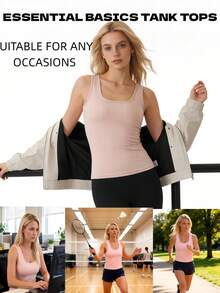 Women 5 Pack Camisole Vests, Soft Stretch Scoop Neck Tank Tops, Polyester Athletic Shirts For Holiday, Sports & Vacation - 彩色 - 查看 5