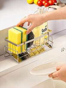1pc Anti-Rust Kitchen Sink Organizer Rack With Towel Bar And Drip Tray, Holds Sponge, Suitable For Kitchen Sink, Rust-Resistant Carbon Steel Kitchen Sink Accessories - Multicolor - View 2