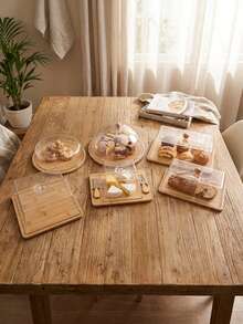 Transparent Bamboo Cake Dust Cover Tray, Dessert Display Plate, Pastry And Bread Preservation Cover, Suitable For Home Use, Western-Style Dessert Plate, Multiple Sizes Available. - Rectangle (31 X 17.8 X 11 Cm) - View 3
