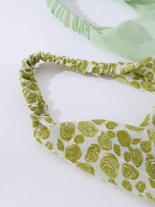 2pcs Women's Accessories, Minimalist Fresh Green Rose Flower Print Triangular Headband, Suitable For Daily, Spring/Summer, Vacation, Party, Decoration Women Bandana Beach Accessories Summer Beach Hair Bands - Multicolor - View 2