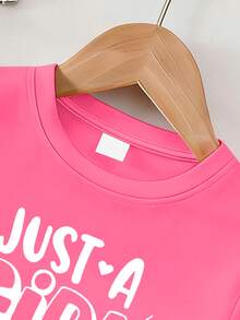 Teenage Girls Casual Cute Slogan Graphic Round Neck T-Shirt + Shorts Set, Comfortable Summer Outfit - Multicolor - View 4