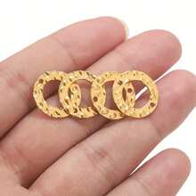 5 món phụ kiện làm trang sức thủ công DIY bằng thép không gỉ mạ vàng 18K, kiểu dáng thời trang, có hai lỗ, hình tròn, dùng để nối bông tai, vòng cổ, vòng tay. - Vòng có hai lỗ - Xem 4