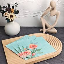 IOOJA 20/50pcs 2-Ply Unfolded Size 33*33cm Floral Pattern Disposable Napkins, Suitable For Parties, Weddings, Valentine's Day, Ideal For Themed Parties, Company Events, And Gatherings With Friends - Multicolor - View 5