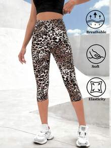 Women's Casual Leopard Print 3/4 Leggings, Soft & Comfortable For Fitness, Running, Yoga, Outdoor Activities, Spring & Summer - Multicolor - View 2