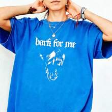 2026 Tops For Women Plus Size - Plus Size - Women's Bark For Me Comfortable T-Shirt| Retro Fun Barking Dog Design, Fashionable Street Style, Elegant - 藍色 - 查看 4