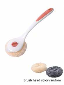1pc Integrated Pot Brush, Non-Scratch Scrubber, Dishwashing Brush With Long Handle Cleaning Steel Wool, Household Kitchen Tool - hồng - Xem 2