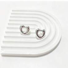 欧美跨境奢华简约优雅创意心形几何金属耳环套装 - 銀色 - 查看 6