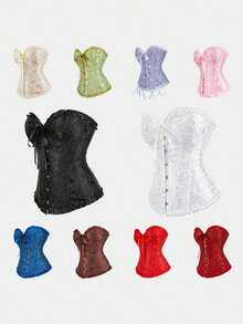 Áo corset kiểu retro thanh lịch với họa tiết xương cá, áo corset buộc dây, áo định hình eo, áo bustier ôm sát cổ điển, phù hợp cho trang phục cưới, tiệc tùng, Halloween và các ngày lễ. - Nhiều màu - Xem 5