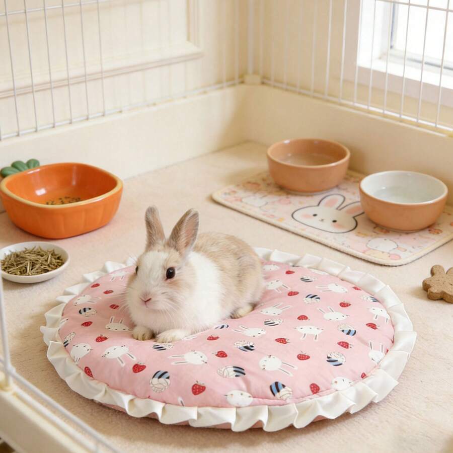 1 Buah Alas Tidur Hewan Peliharaan Kecil Dua Sisi dengan Pinggiran Bergelombang Bulat, Bantal Lembut Motif Titik Warna & Kartun Hewan Lucu, Tempat Tidur Sarang Hewan Peliharaan untuk Hamster, Guinea Pig, Kelinci, dan Hewan Pengerat Kecil - View 1