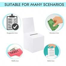 3 Pcs Raffle Boxes Ballot Box For Fundraising 6 X 6 X 6 Inch Cardboard Box With Slot For Ticket And Removable Header Donation Boxes For Collecting Busin Card Voting Contest White - White 3 PCS - View 5