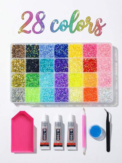 24.000-48.000 Stück Harz Kristall Diamant Dekorations-Set, enthält 28-48 Farben von 3mm-5mm Kristallen mit flachem Boden, ein vielseitiges Bastel-Dekorations-Set