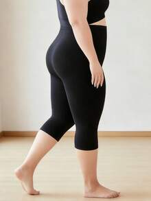 2 pièces/set Pantalon de yoga grande taille haute élasticité 7/8, séchage rapide et respirant, leggings de fitness confortables et non compressants - Noir - Voir 3