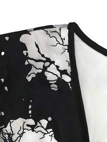 Vestido holgado con cuello en V y estampado con flecos, nuevo estilo de verano casual y elegante en negro para tallas grandes - Negro - Ver 4