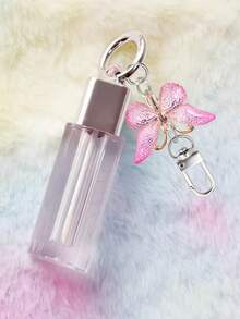 1支4毫升方形唇彩管，带银色环扣，配有蝴蝶钥匙扣吊坠，透明唇釉空管，时尚优雅的包包挂饰，方形迷你唇彩油空瓶，可重复使用，液体粉底小样包装空瓶，便携式空瓶，旅行必备迷你补充装，可挂在钥匙链上 - 彩色 - 查看 12