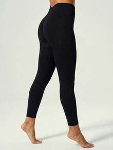 UONNOU 1 chiếc quần yoga nữ cạp cao không đường may, kiểu dáng chữ V, xếp ly, nâng đỡ vòng bụng, thích hợp cho tập thể dục, chạy bộ và mặc hàng ngày. - màu đen - Xem 6