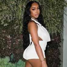 Y2K 2026 Summer Women's Draped Halter Tie Backless Top & Shorts 2 Piece Set - White - View 5