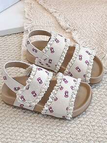 1 đôi sandal chấm bi nơ cho bé gái, viền ren ngọt ngào, đế mềm chống trơn trượt, giày công chúa cho bé, mùa hè - Màu be - Xem 1