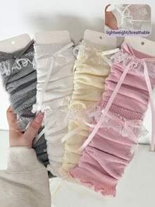 1/2/4 đôi tất giữ ấm chân nữ viền ren, tất giữ ấm bắp chân bằng lưới thoáng khí, kiểu dáng Lolita dễ thương phong cách Y2K, thích hợp cho mùa xuân và mùa hè. - Nhiều màu - Xem 2