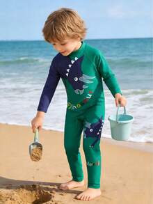 Toddler Boys' Cute Animal Cartoon Print Zip-Up One-Piece Swimsuit - Multicolor - View 3