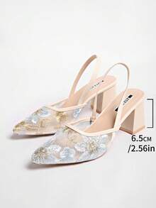 New Chinese Style White High Heel Mules, Pointed Toe Lace Embroidery Convertible Sandals For Women, Summer Shoes, Mothers Day Gift - Blue - View 7
