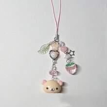 Accesorio de teléfono con colgante de oso de campana pequeño hecho a mano, llavero con cuentas con estilo Rilakkuma de fresa, accesorios para bolso de estilo Y2K y hadas para niñas - K1033-1 - Ver 15