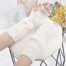 Long Fingerless Gloves Women Mitten Winter Arm Warmer Knitted Arm Sleeve Fashion Casual Soft Girls Clothes Punk Gothic Gloves - Đỏ - Xem 6