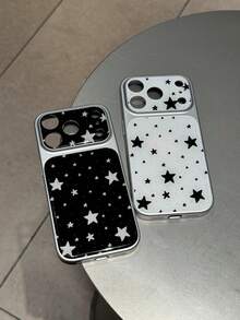 Schwarz-Weiß Sternenmuster Acryl Vollabdeckung perforiertes Handyhülle kompatibel mit Apple 17 Pro Max, elegante Schutzhülle für iPhone 16 Plus, 15 Pro, 14, stoßfest 13 Pro - Schwarz - Übersicht 3