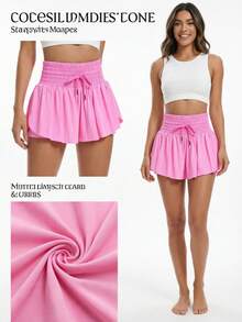 Ladies Flowy Athletic Shorts  High Waisted Gym Yoga Workout Running Tennis Skirt Skort Cute Clothes Casual Outdoor - Hot Pink - View 6