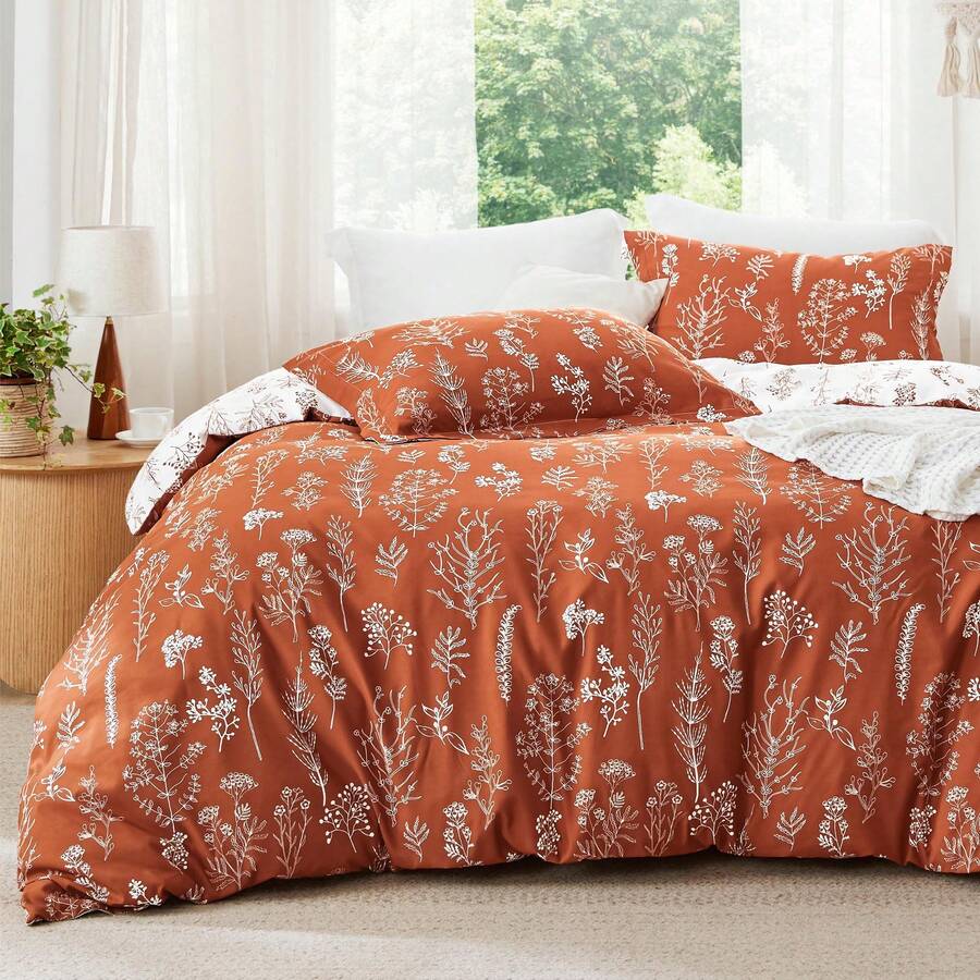 Bedsure Summer Vacation Bedding Set (Holiday Essentials), Comforter Set - Cute And Soft Reversible Botanical Flowers Comforter With 1/2 Pillow Shams, Twin XL Cooling Comforter Set, Soft Bedding Set Gift For Graduation/Vacation/Birthday Decoration/Back To School, For Room Decor, Home Decor, Bedroom Decor, Dorm Decor, Father's Day Gift - Đất nung - Xem 1