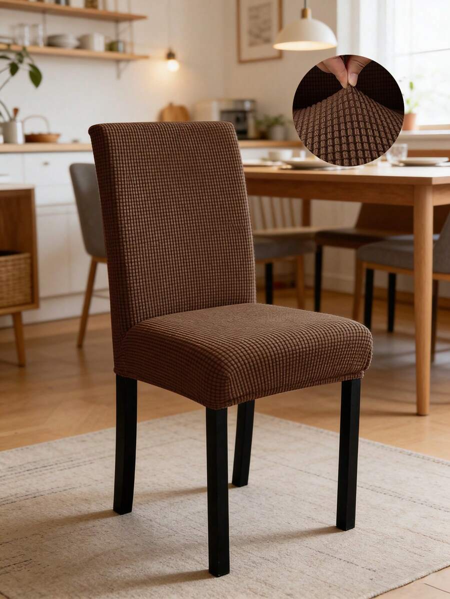 1pc/4pcs Corn Checkered L Size Chair Cover, Full Coverage Thickened Elastic Chair Cover, Suitable For All Seasons, Stain-Resistant And Cat-Scratch Resistant, Protective Chair Cover For Hotels, Restaurants And Offices - Camel - View 1