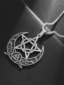 1PC Vintage Celtic Knot Star Moon Pentagram Pendant Necklace, High Quality Stainless Steel Nordic Viking Jewelry Accessories For Men And Women - Fashion - View 2