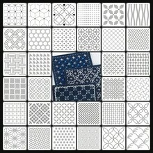 Set 32 buah stensil bordir geometris terbuat dari PET yang dapat digunakan kembali, menampilkan puluhan pola sashiko tradisional klasik yang cocok untuk bordir kain, pakaian DIY, proyek tekstil rumah, dan berbagai kerajinan tangan. - Set - View 2