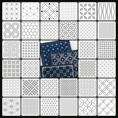 32pcs Reusable PET Embroidery Template, Geometric Pattern, Including Diamonds, Squares, Waves, Spirals, Leaves, Snowflakes And More, Suitable For Textile Embroidery, Clothing DIY, Home Decor, Handicraft, Cultural Education, Perfect Tool For Handcraft Lovers