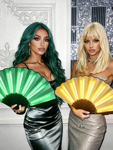 1个带LED灯的嘉年华折叠扇，大型手持扇，带彩色灯光（含电池），派对礼物，母亲节，世界杯，表演，婚礼，生日，家居装饰，夜店，荧光派对用品，日式拍扇，音乐节，嘉年华，游乐设备，圣诞节，万圣节派对，秋季装饰，角色扮演，发光 - 發光扇子 - 查看 7