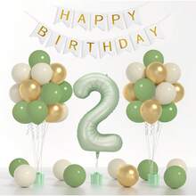 raciones de 2º cumpleaños de salvia para niños, globos de salvia de 12 pulgadas, globo de salvia de 40 pulgadas, pancarta de feliz cumpleaños para decoraciones de fiesta BD de dos años - 2nd-azul - Ver 1