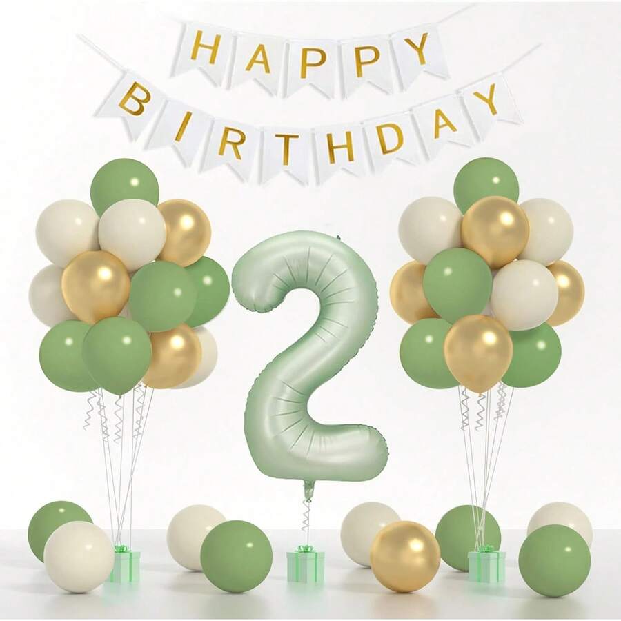 raciones de 2º cumpleaños de salvia para niños, globos de salvia de 12 pulgadas, globo de salvia de 40 pulgadas, pancarta de feliz cumpleaños para decoraciones de fiesta BD de dos años - 2nd-azul - Ver 1