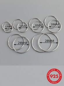 HuooNew 1 par de pendientes de aro redondos ligeros de plata de ley 925, diseño redondo simple, joyería de plata para mujer, regalo - Plateado - Ver 1