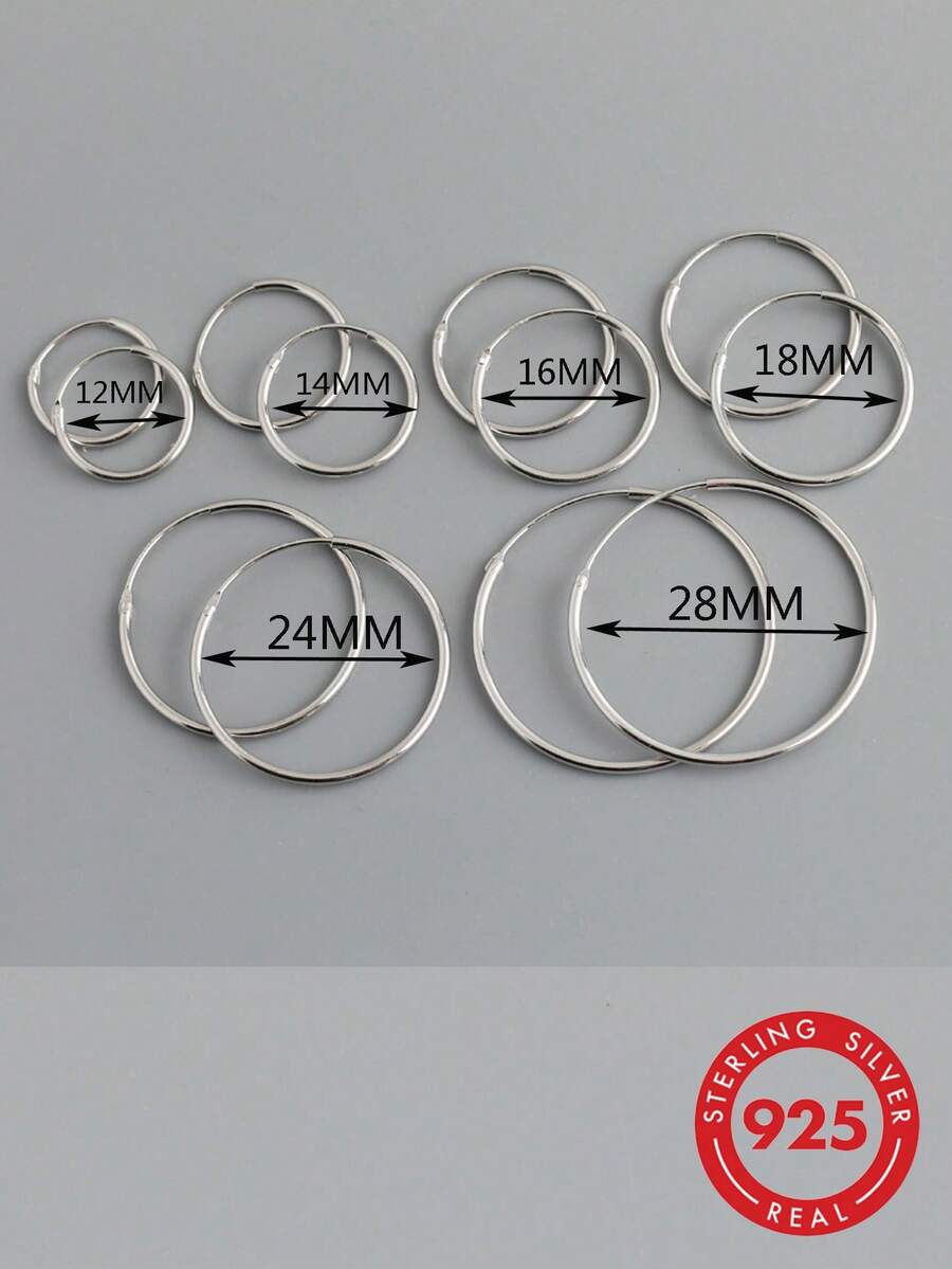 HuooNew 1 par de pendientes de aro redondos ligeros de plata de ley 925, diseño redondo simple, joyería de plata para mujer, regalo - Plateado - Ver 1