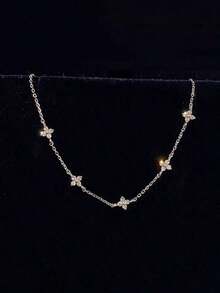 Elegant Four-Leaf Clover Necklace, Chic And Graceful Style, High-Quality Chain, Long Design, Graceful Tassel Necklace, Suitable For Women, Valentine's Day, Mother's Day Gift - Bạc Trắng Zirconium Năm bông hoa - Xem 6