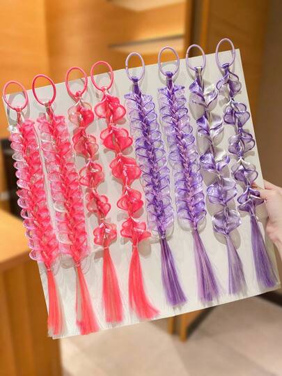 2片甜美双色夹式接发片，可扎成双马尾或发髻，增加发量，装饰发型，Y2K极简时尚风格，佩戴方便，适合日常佩戴、角色扮演、节日庆典、夏季派对和音乐活动。