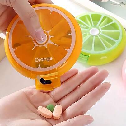 Hộp đựng thuốc mini 7 ngăn di động, chống ẩm và chống rò rỉ, thích hợp đựng vitamin, thuốc, dầu cá, viên canxi, lọ đựng thuốc trong suốt xoay được, hộp đựng thuốc bằng nhựa hình trái cây, hộp đựng thuốc có các ngăn riêng biệt, lý tưởng cho học sinh, người cao tuổi và du lịch.